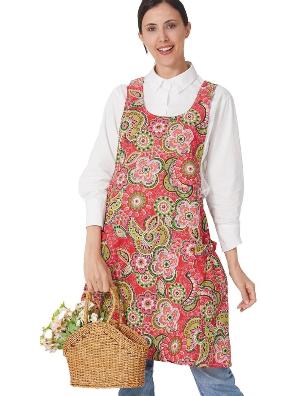 Cozy Adjustable Cross Back Aprons for Women with Pockets Cotton Linen Cooking Ki